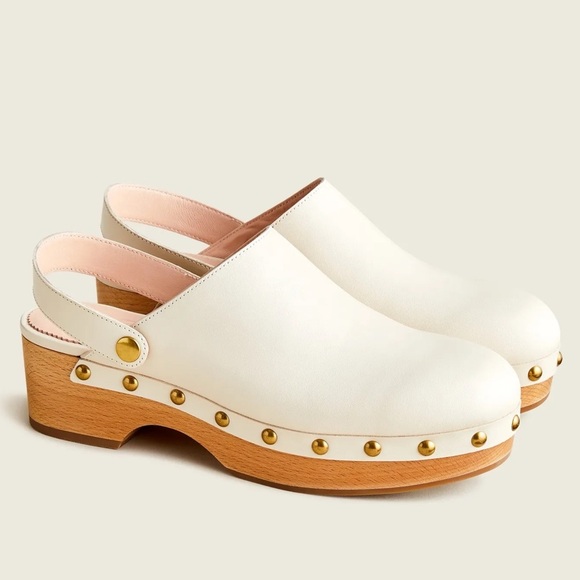 J. CREW BA188 GRACE DUSTY IVORY LEATHER CONVERTIBLE STUDDED WOODEN CLOG - Picture 1 of 13